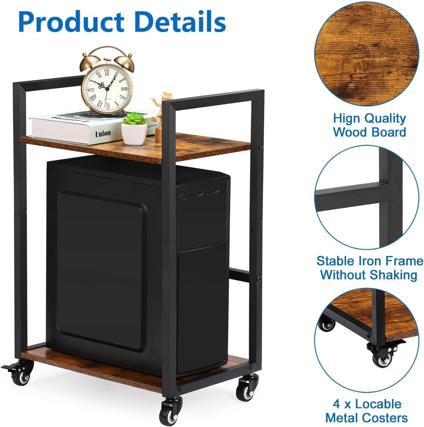 SEHERTIWY Computer Tower Stand, Mobile PC Tower Stand, CPU Holder Stand Cart with Rolling Caster Wheels, Fits Most Gaming PC and Printer Under Desktop, 2 Tier : Electronics