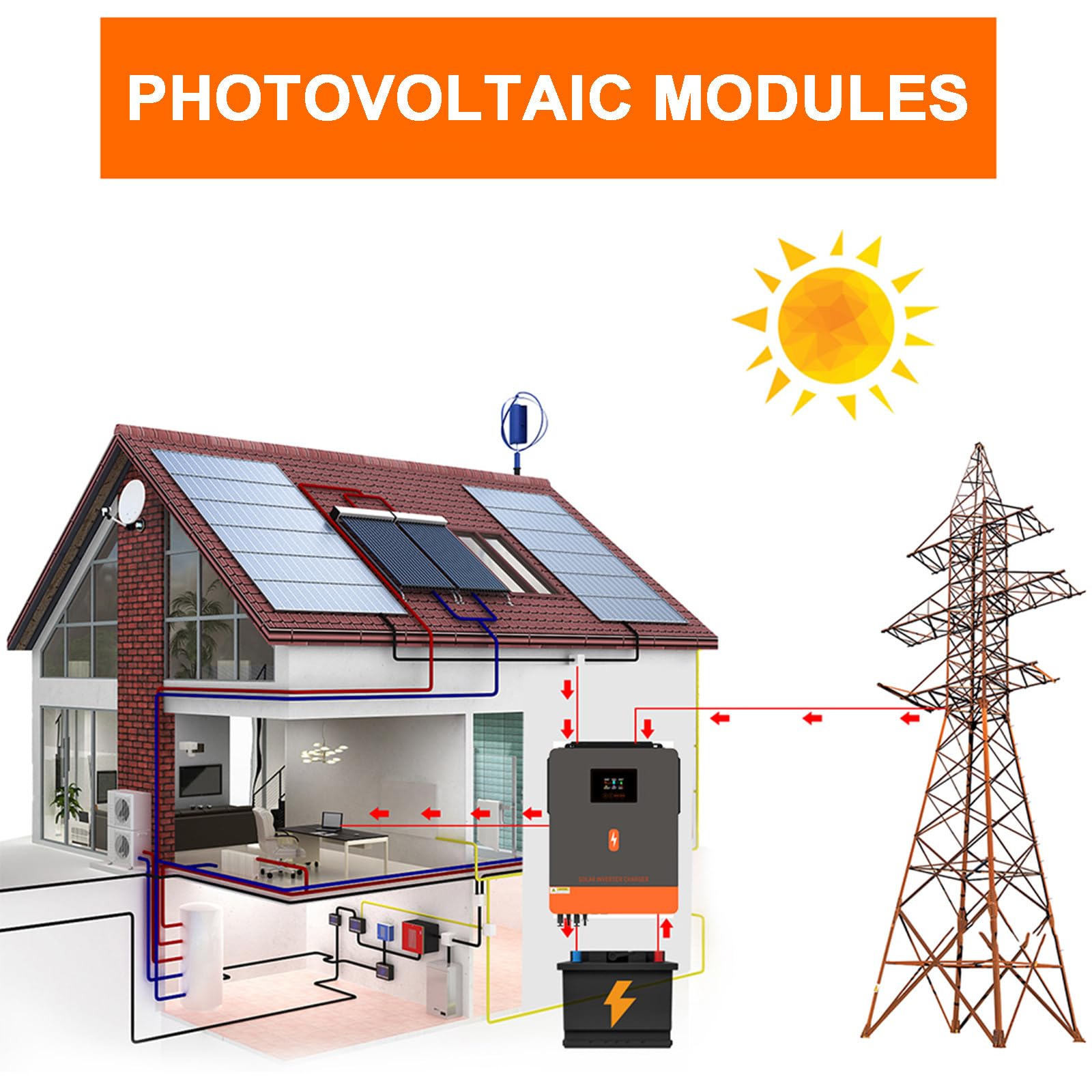 FAXIOAWA Inverter Solare on/off da 8,2KW/10,2KW - Max PV 500 V CC, CC (48 V) a CA (220-240 V), Supporto Controllo remoto Tramite App - con Caricabatterie (160-180 A) + Kit Antipolvere, 8,2 kW+WiFi