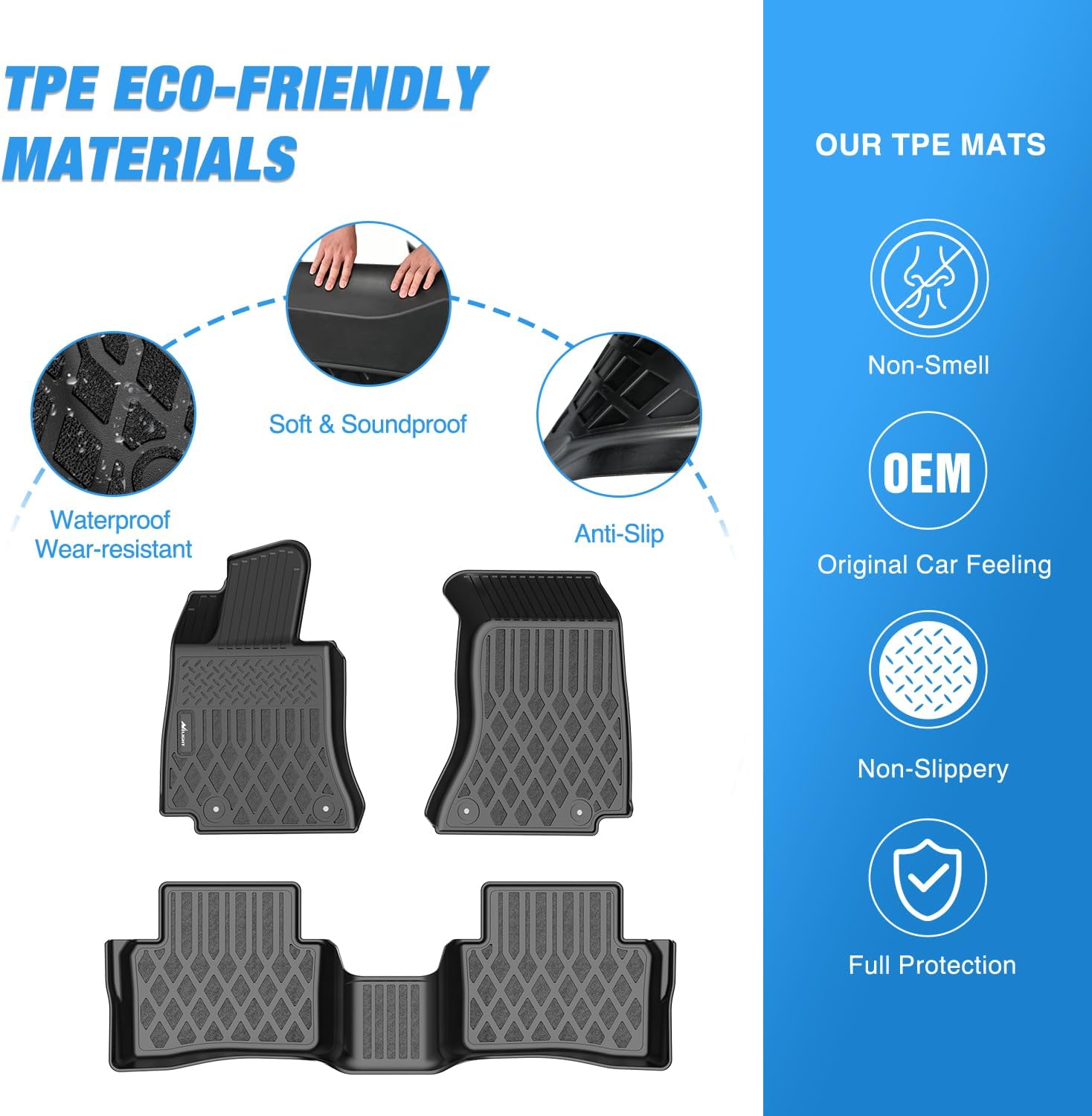 Nilight TPE Floor Mats for Mercedes Benz C-Class Sedan C300 C350e AMG C63 AMG S 2015 2016 2017 2018 2019 2020 2021 All Weather Custom Fit Heavy Duty Floor Liners - Image 3