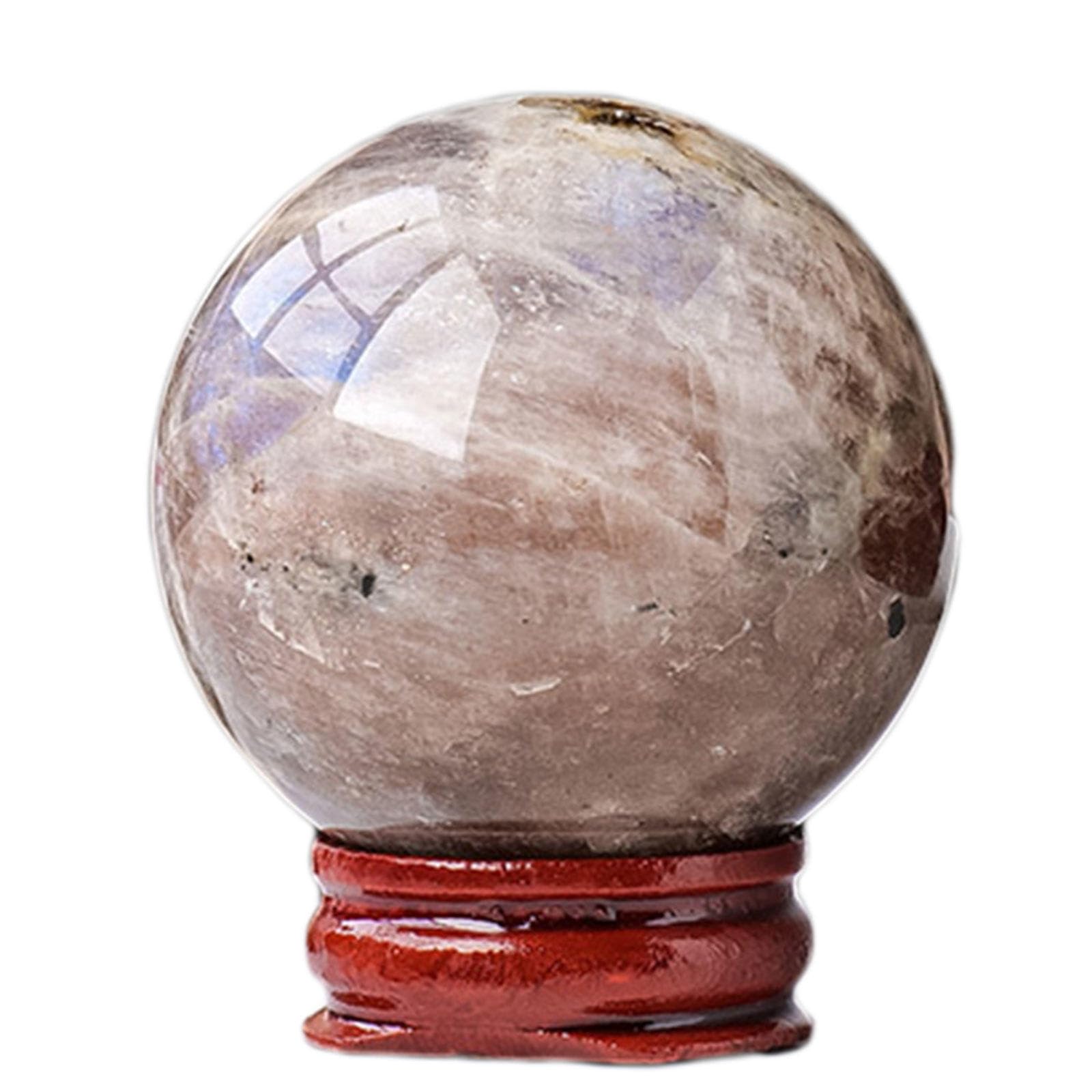 AIQFTGSNS Blue Aura Moonstone Ball Polished Decorative Divination Sphere with Wood Stand Crystals for, Feng Shui, Gifts,45-50mm AIQFTGSNS