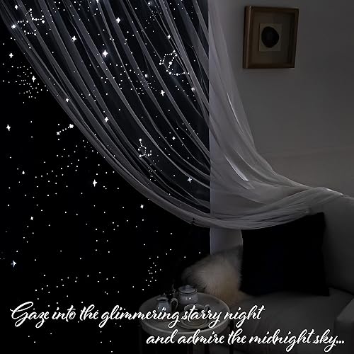 Miniatura 5 de Best Home Fashion Par de cortinas opacas de tul con ojales plateados, cortadas con láser, para dormitorio, habitación de los niños, 52 pulgadas de