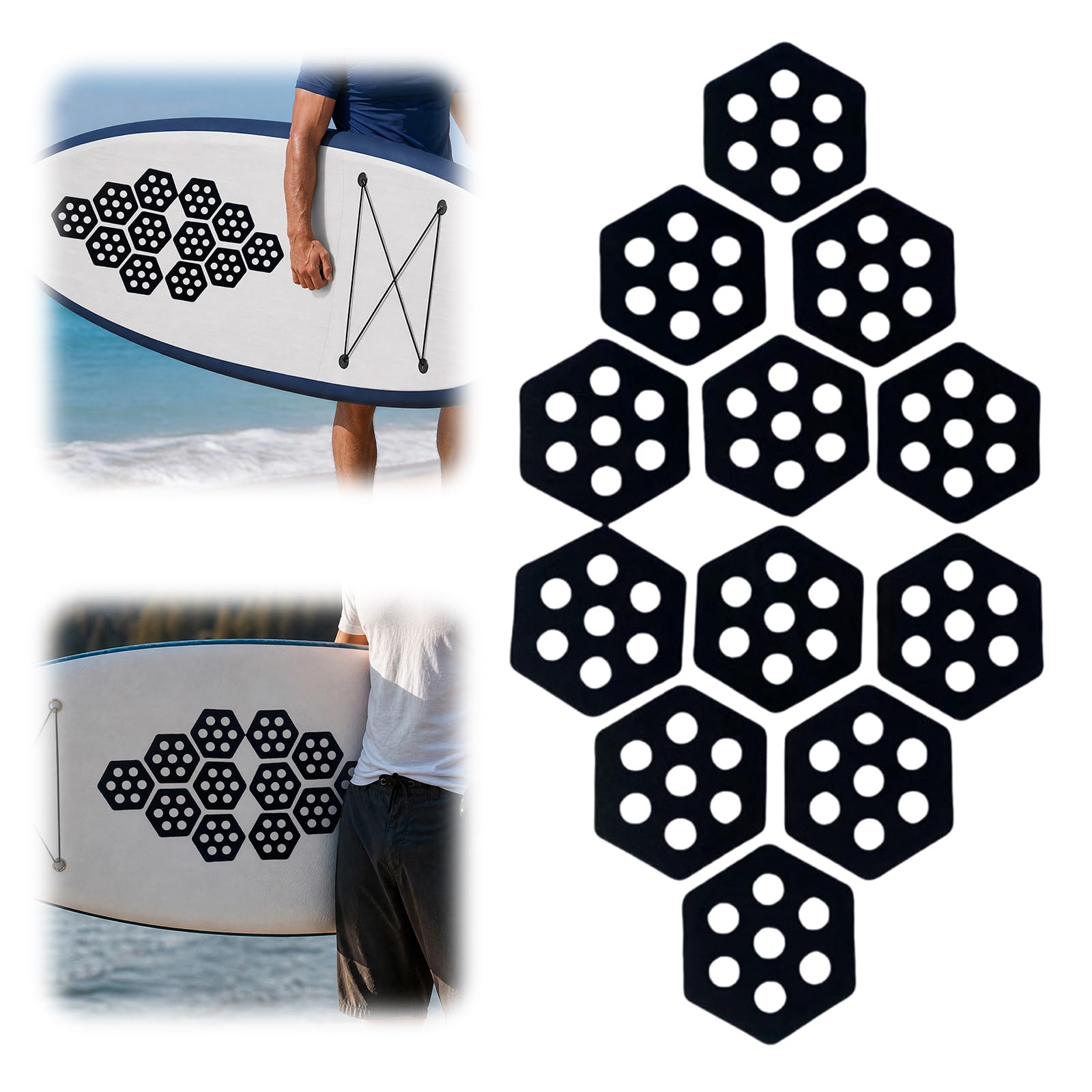 12 cuscinetti di trazione esagonali per tavola da surf con adesivo pad di trazione anteriore per tavole da surf universali fai da te per surf sport acquatici