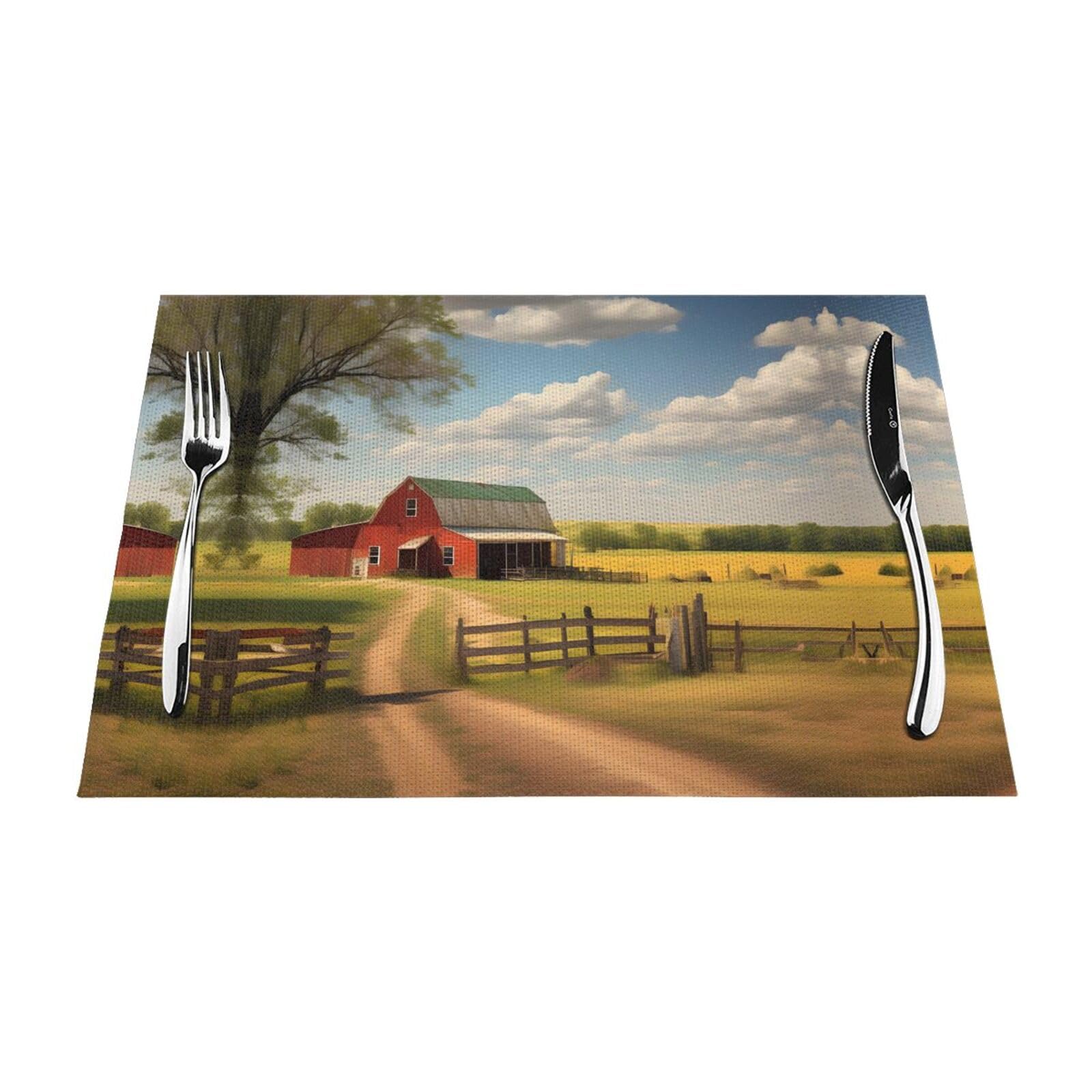 Set de table tissé imprimé rectangulaire 30,5 x 45,7 cm Ranch View pour cuisine lot de 6