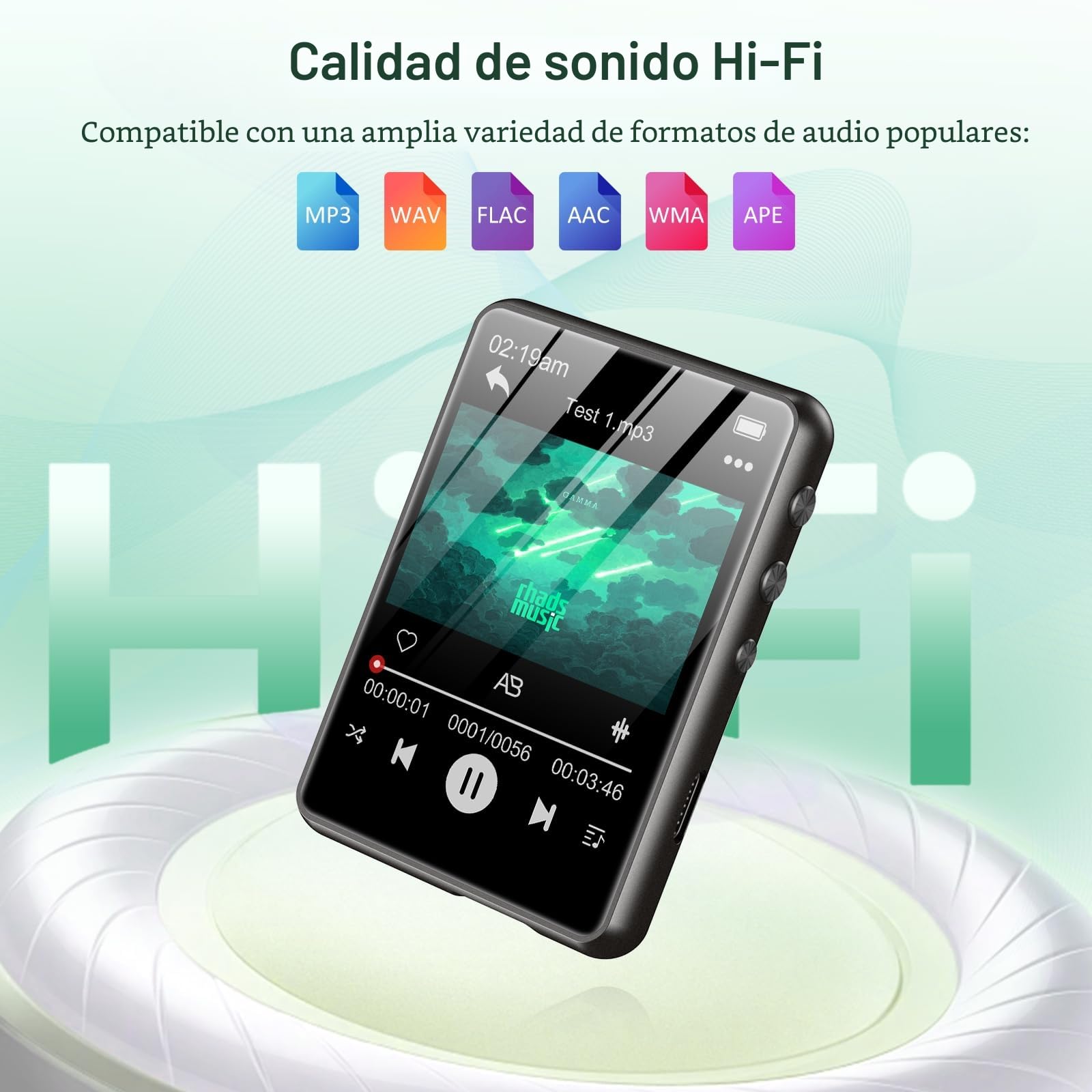 128 GB Reproductor MP3 Bluetooth 5.3, Reproductor MP3 Deportivo ZAQE con Pantalla Táctil de 2,4", Altavoces de Alta Definición Integrados, Radio FM, Entrada de Línea, hasta 512GB (Negro)