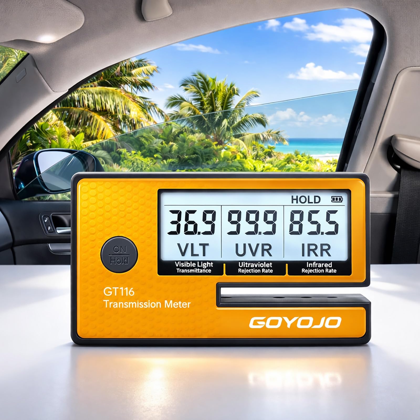 Labs Tint Meter Works on Side Windows, Digital Tint Solar Film Car Transmission Meter with Automatic Calibration, 3-in-1 Solar Film Meter VL UV IR Detection, for Automotive Window Tint Shop Stay Legal