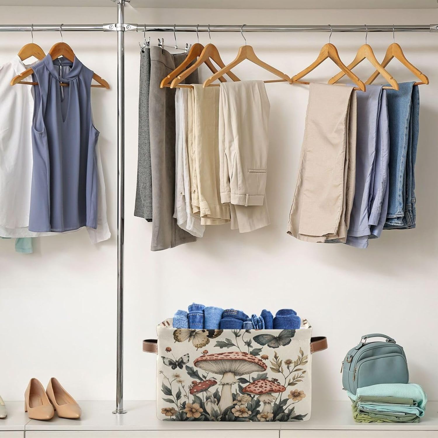 Mushrooms Storage Basket Collapsible Fabric Storage Organizer Bins with Handles for Toys Clothes Closet Shelves Nursery Office - Image 4