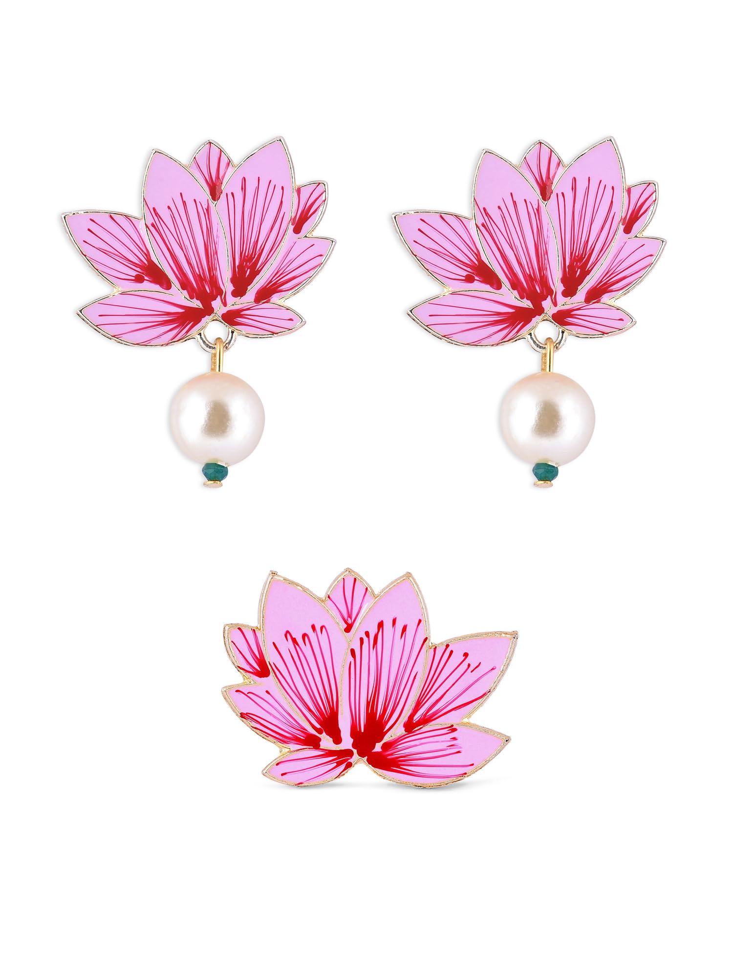 See full amazon price history chart for ZAVERI PEARLS Pink Red Lotus Enamel Pearls Ethnic Drops Earring & Ring Set For Women -ZPFK16230 ZAVERI PEARLS Pink Red Lotus Enamel Pearls Ethnic Drops Earring & Ring Set For Women -ZPFK16230 (B0CGHSZF9P) Amazon Price History, Amazon Price Tracker