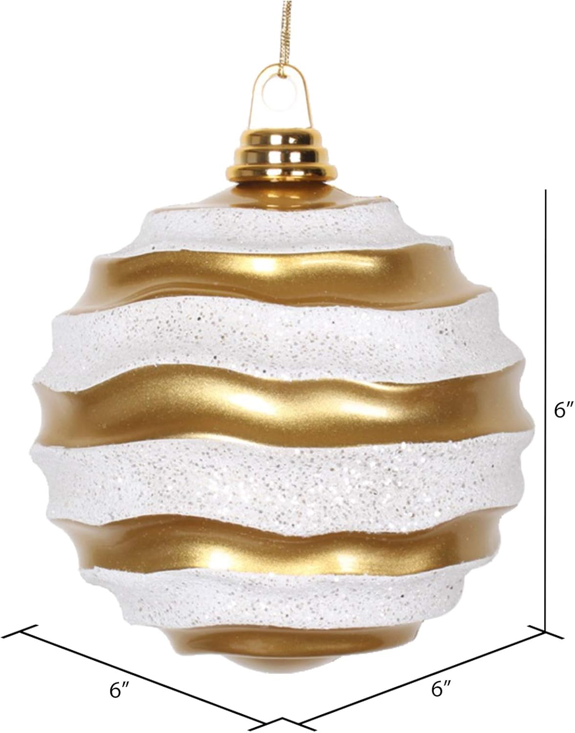 Vickerman 6" Christmas Ornament Wave Ball, Orange Stripe Candy Finish with Glitter Accents, Shatterproof Plastic, Holiday Christmas Tree Decoration