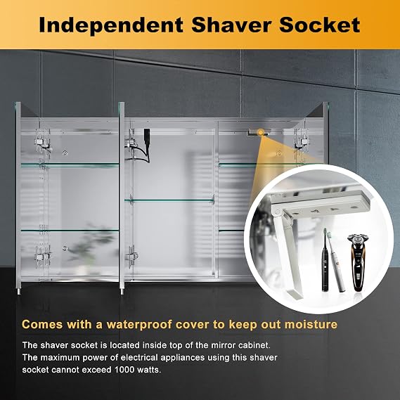 ELEGANT Triple Door Bathroom Mirror Cabinet with Shaver Socket, 1000x600mm [Energy Class D]
