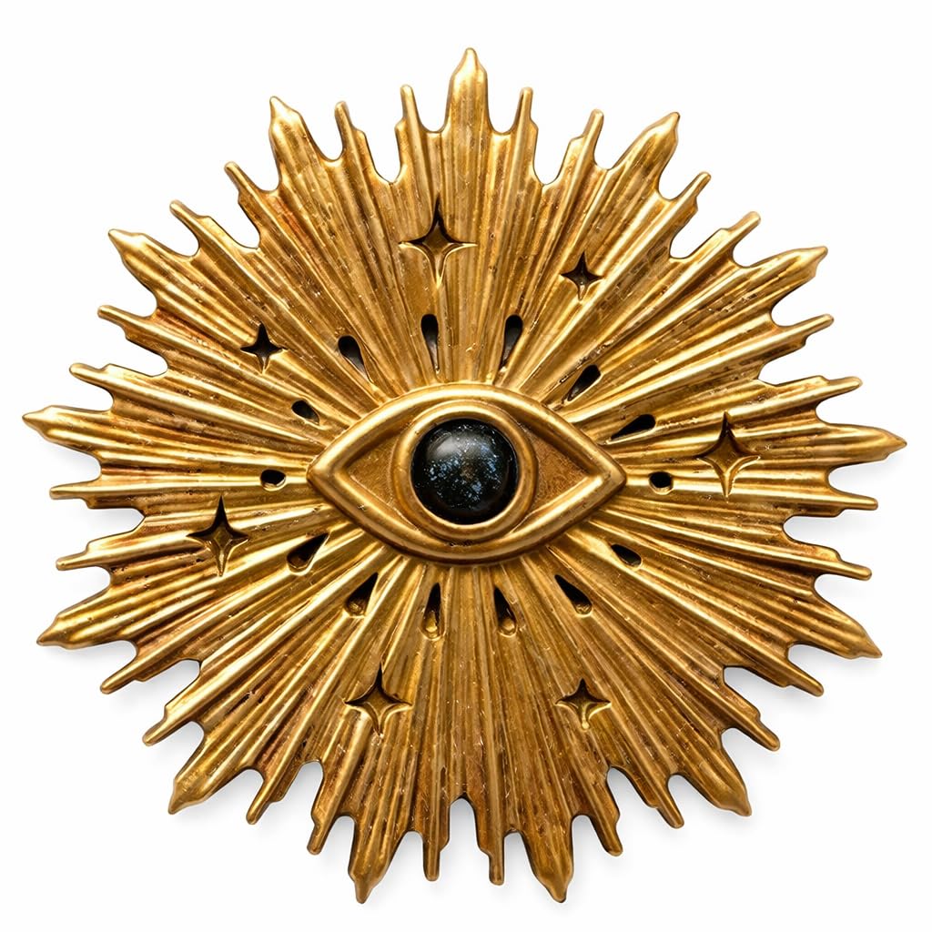 CHEHOMA Ex-voto Soleil Protective Eye in Gold Resin. Fine Workmanship Diameter 9.5 cm