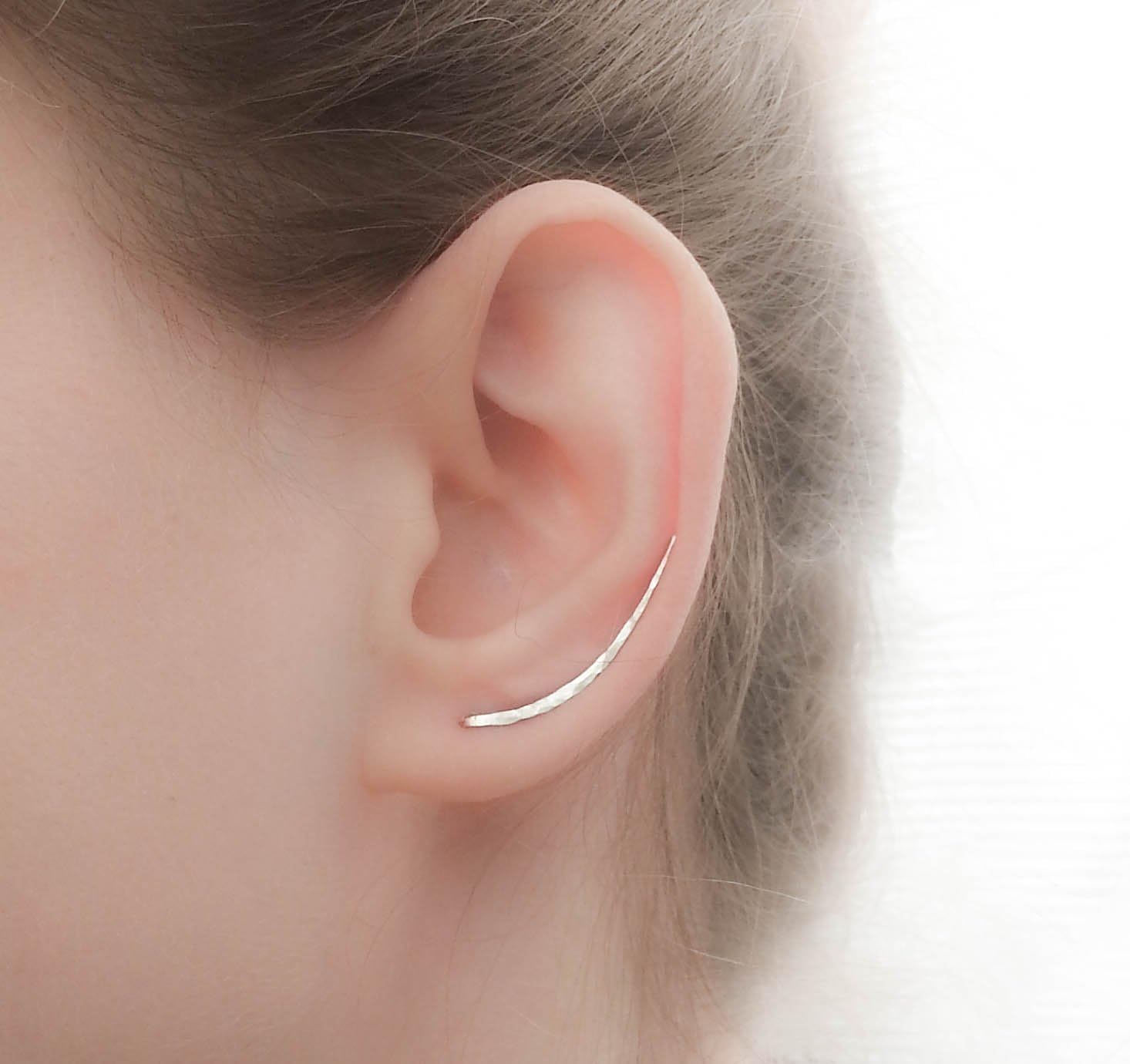 Earrings Sterling Silver Ear Climbers Long Curved Bar Studs