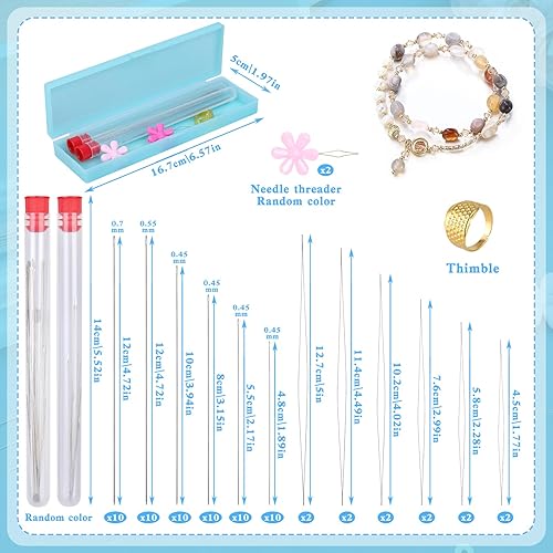 Miniatura 2 de Juego de 75 agujas de cuentas, agujas de cuentas de semillas, 60 agujas largas y rectas, 12 agujas de cuentas de ojo grande con botellas de aguja,