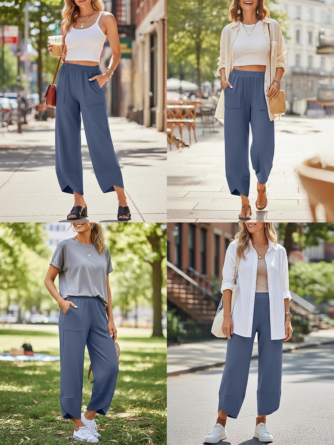 Trendy Queen Women's Wide Leg Pants, Soft Cotton Blend with Pockets for Casual Summer