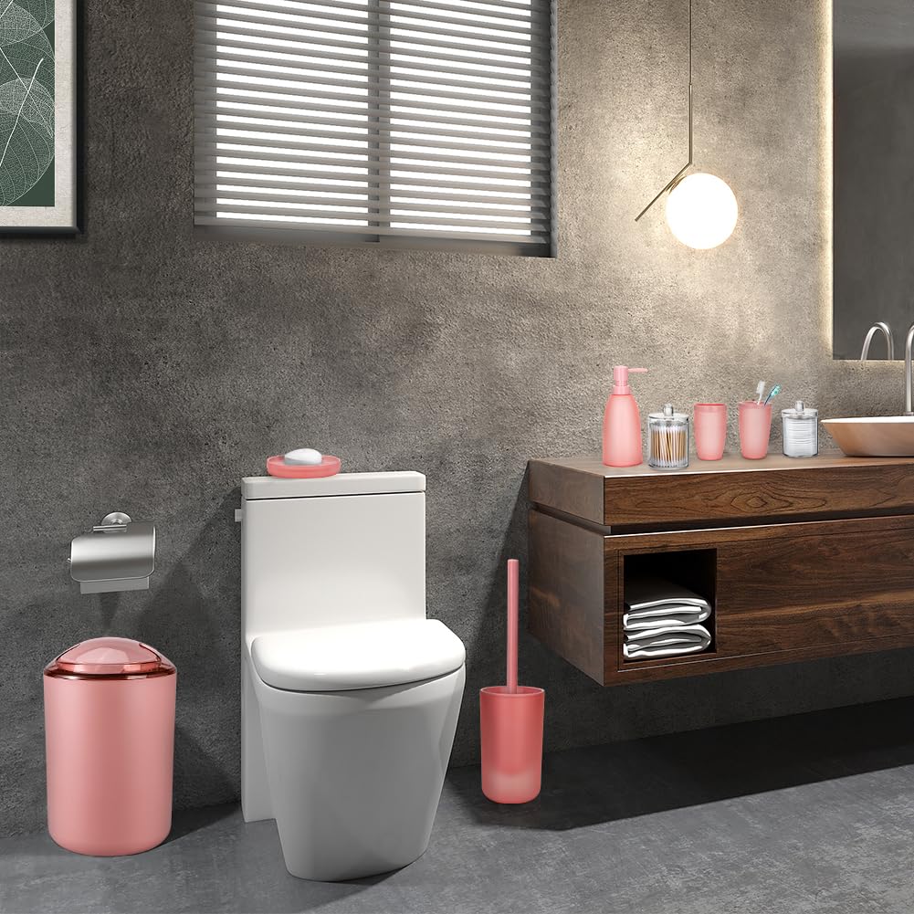 OTOSTAR Juego de Accesorios de baño de 8 Piezas, Juego de Accesorios de baño Rosa con Cubo de Basura, dispensador de jabón, Soporte para Cepillo de Dientes, Vaso, jabonera, Soporte para Cepillo de