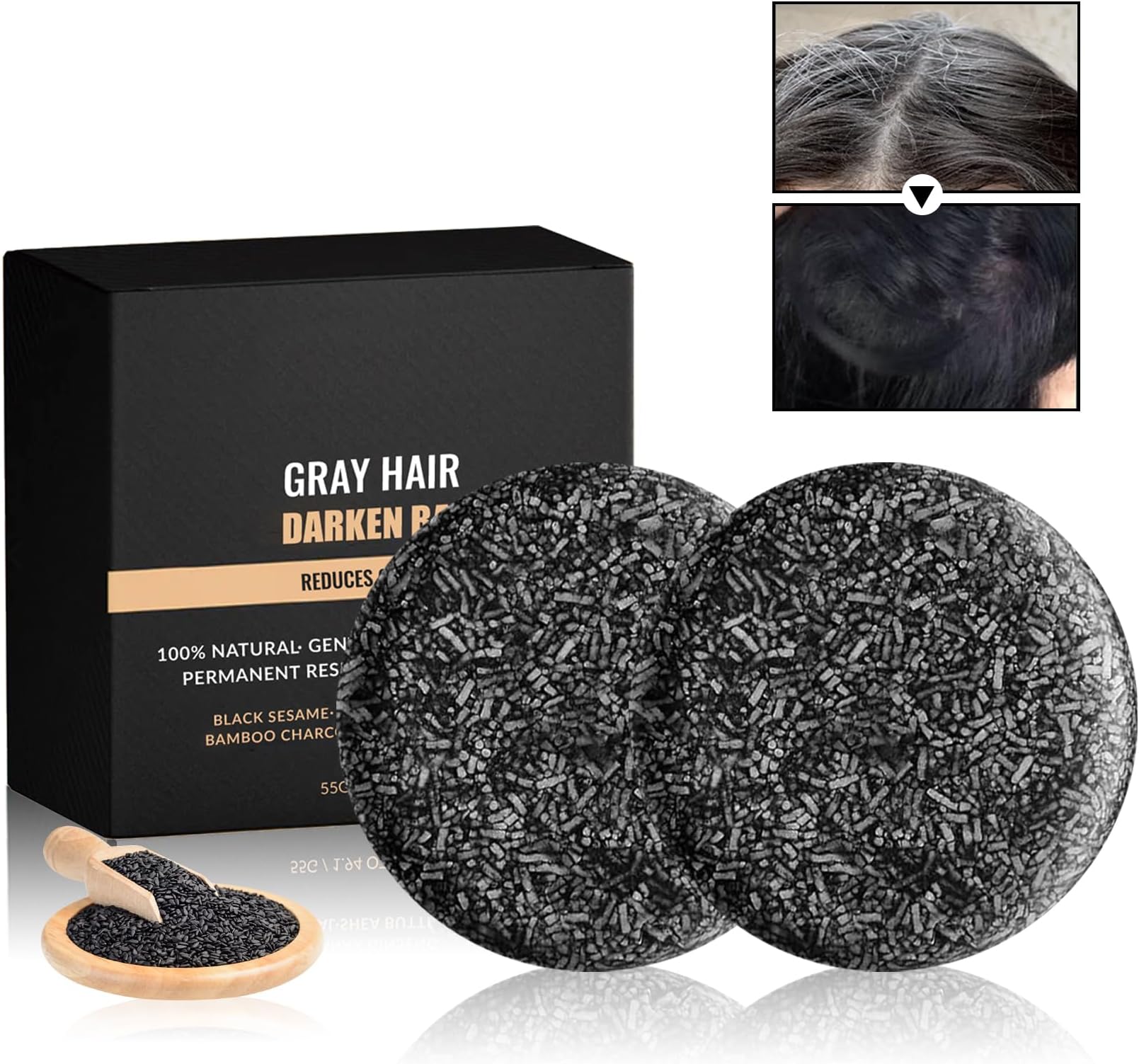 IONSGAKO 2PCS Gray Hair Reverse Bar Black Soap Bar Shampoo