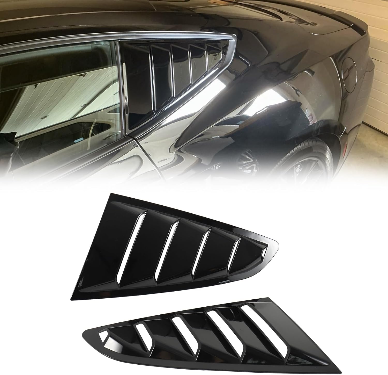 Side Window Louver for Ford Mustang 2024 2025, Windshield Sun Shade Cover Window Decorative Cover (Glossy Black)