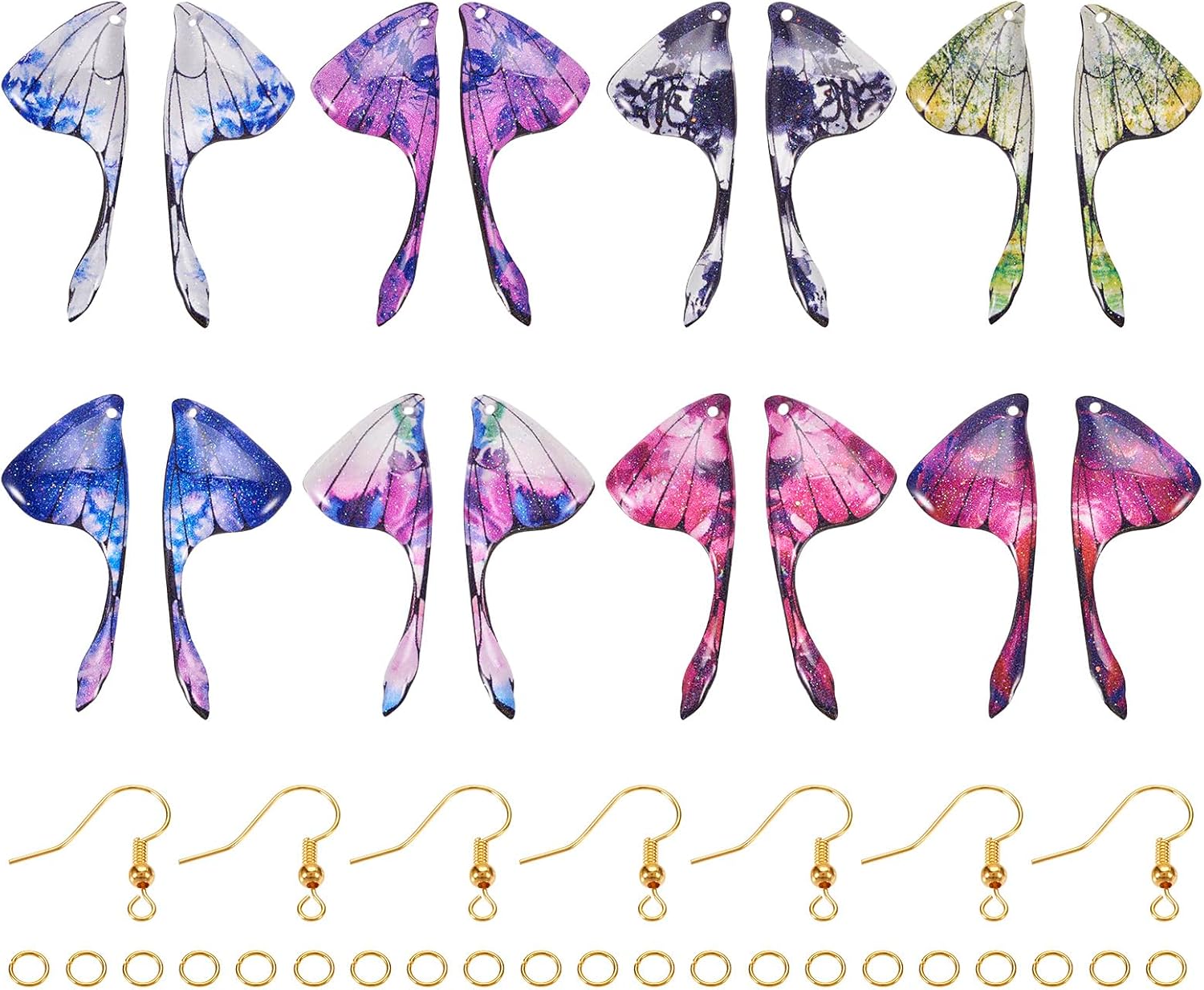 FASHEWELRY 50pcs Resin Big Wing Charms: Transparent Insects Wings Pendants - Dragonfly, Hanging Charms with Gold Foil for Jewelry Making (Light Green)
