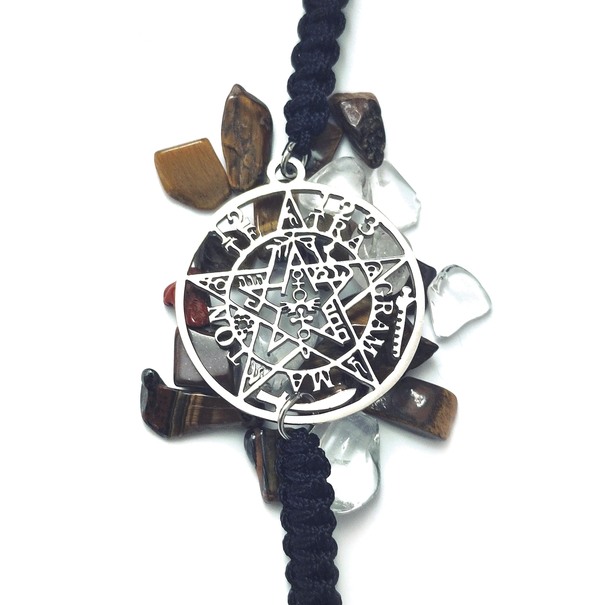Simboliks Tetragrammaton pulsera acero inox. Ojo de tigre, Vela, Incienso, Amuleto de la Suerte Protección Pentagrama Tetragrammaton Talismán protección personal Pentáculo Regalo Hombre