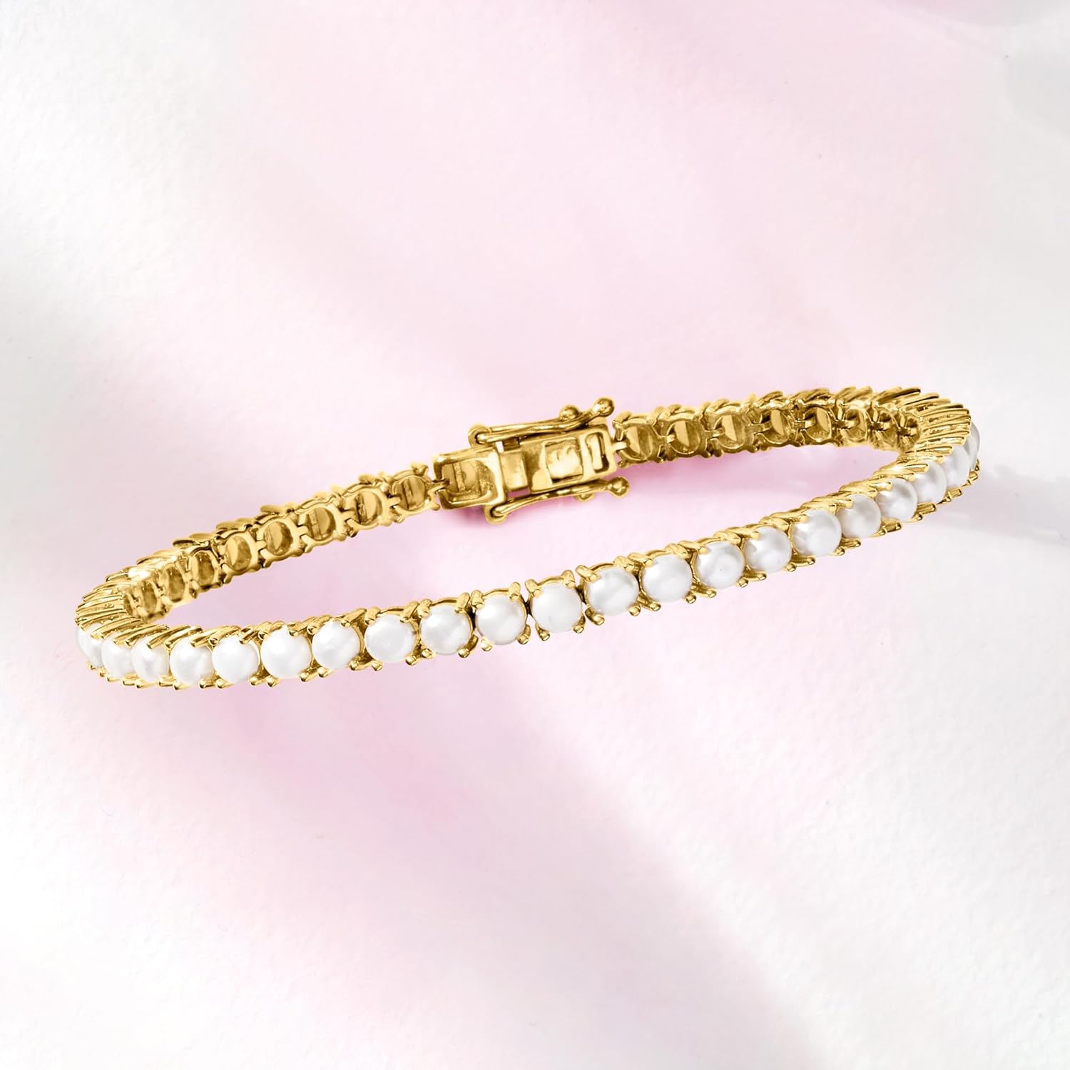 Ross-Simons 4mm Cultured Pearl Tennis Bracelet in 18kt Gold Over Sterling