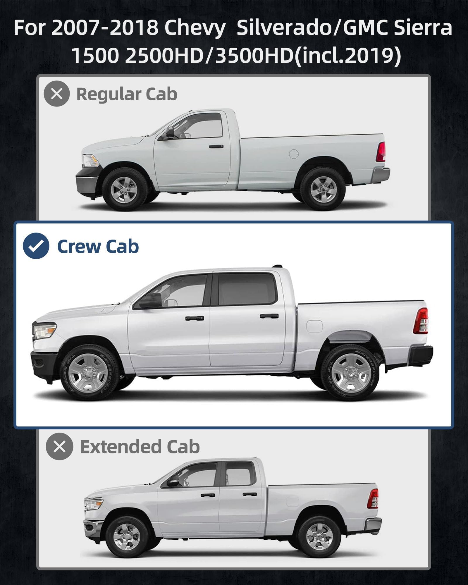 KYBOLT Running Boards Compatible with 2007-2018 Chevy Silverado/GMC Sierra 1500 Crew Cab, 2007-2019 Silverado/Sierra 2500HD 3500HD Side Step Nerf Bars