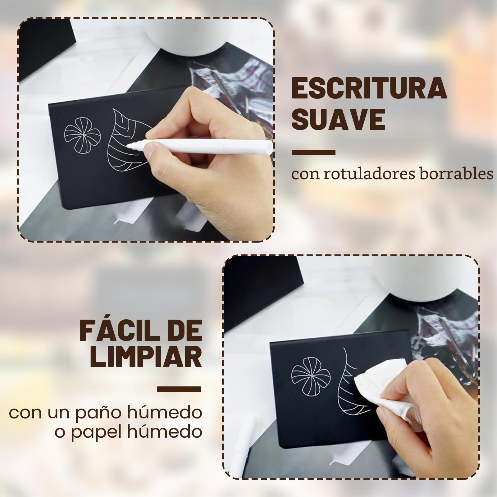 Mini Pizarras Negras para Precios - Tablero Tiza Acrílica con 6 Rotuladores - Carteles Mesa Restaurante
