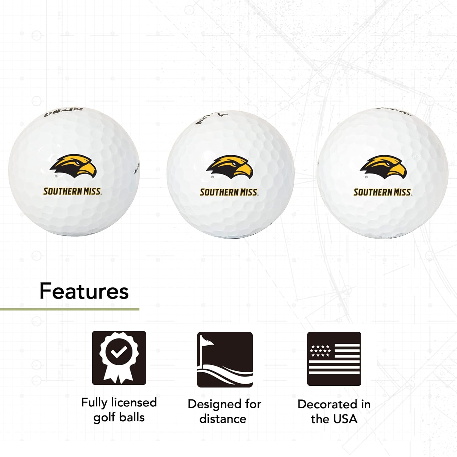 デザートサボテン大学 ミシシッピ州南部ゴルフボール 3個パック フルカラーゴルフボール (デザインA)
