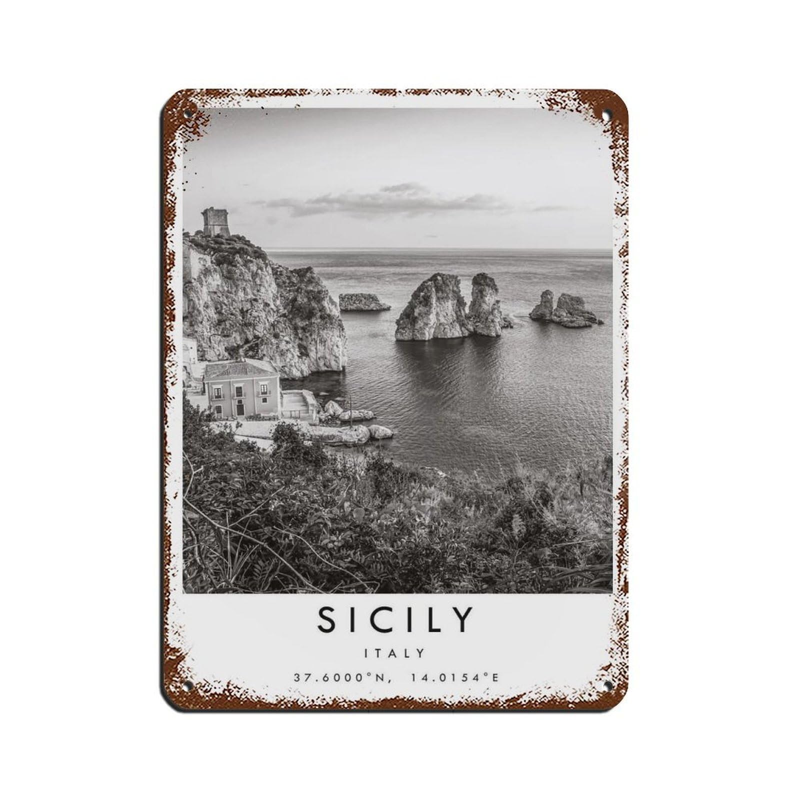 Sicily Travel, Italy Poster（1） Tin Sign Vintage Metal Pub Club Cafe Bar Home Wall Art Decoration Poster Retro 12x16inch(30x40cm)