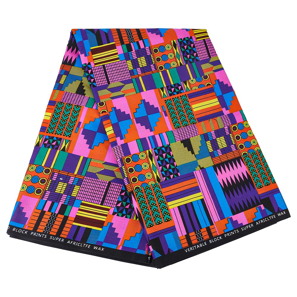 FINGERINSPIRE 6 Yards Cloth African Fabric by The Yard - 45 Inch Wide Colorful Kente Wax Printed Polyester Fabric, Ethnic Style Patchwork for Party Dress, DIY Crafts, Garment Accessories