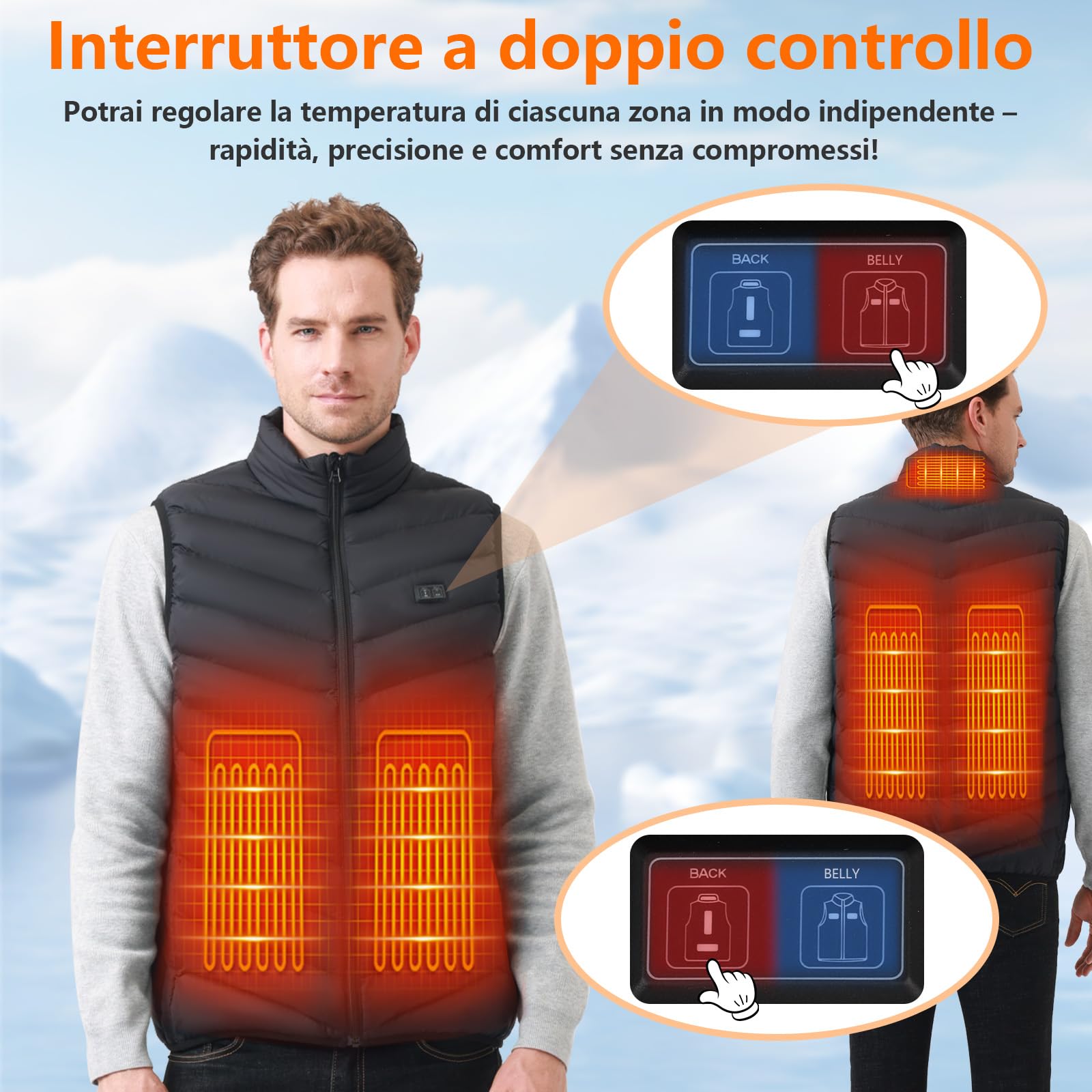 Gilet Riscaldabile per Uomo e Donna, Gilet Riscaldato USB con Batteria da 5 V 10000 mAh, Giacca Calda Invernale per Escursionismo, Caccia, Moto (IT, Testo, S, Regular, Regular, Nero)