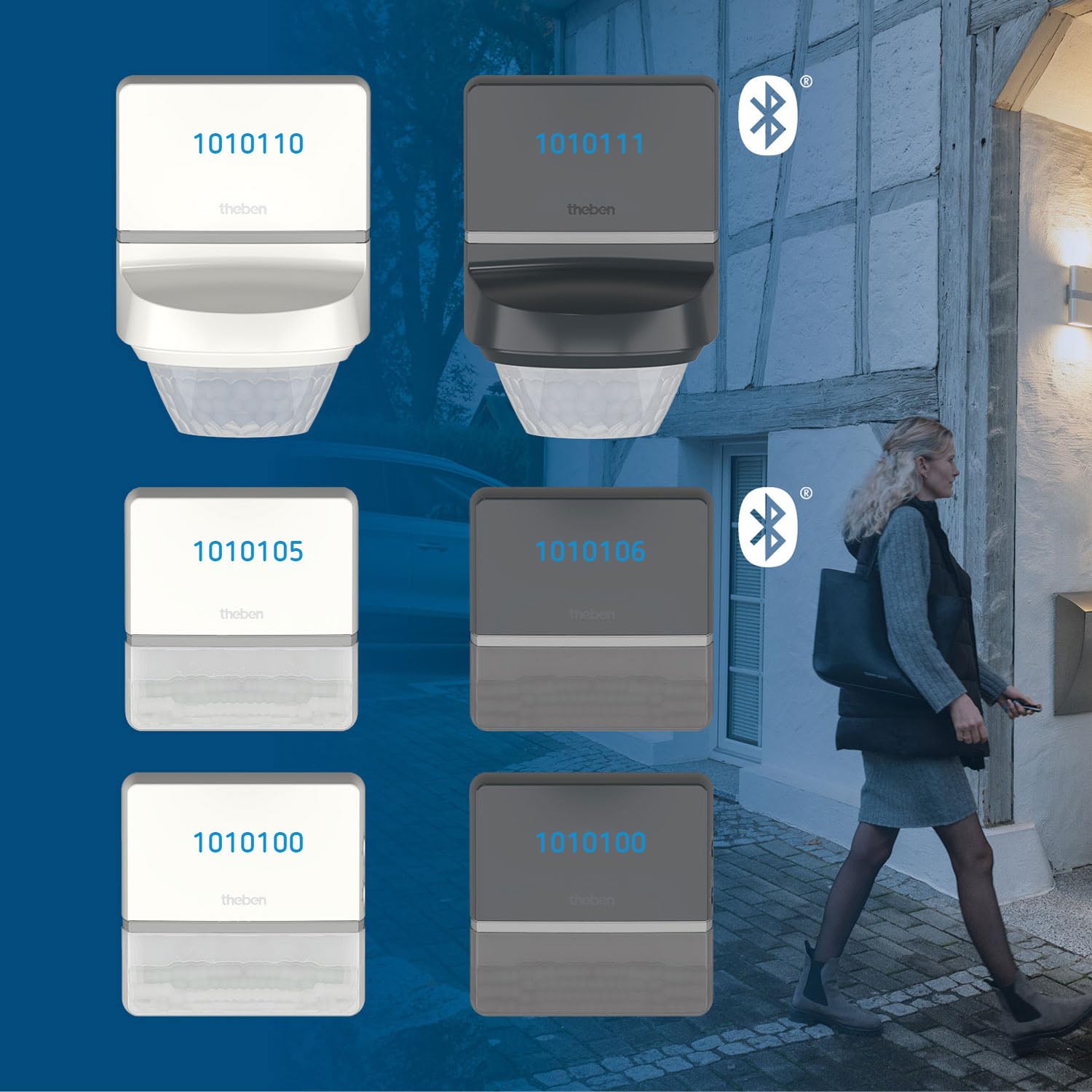 Theben 1010106 TECTA D180i AN Bewegungsmelder PIR App 180° 14 m Wand außen | Bluetooth, Gruppen koppelbar, Unterkriechschutz, Exit-on, D-MODE, 5 s-30 min, 600 W LED, IP 55, fernbedienbar, anthrazit