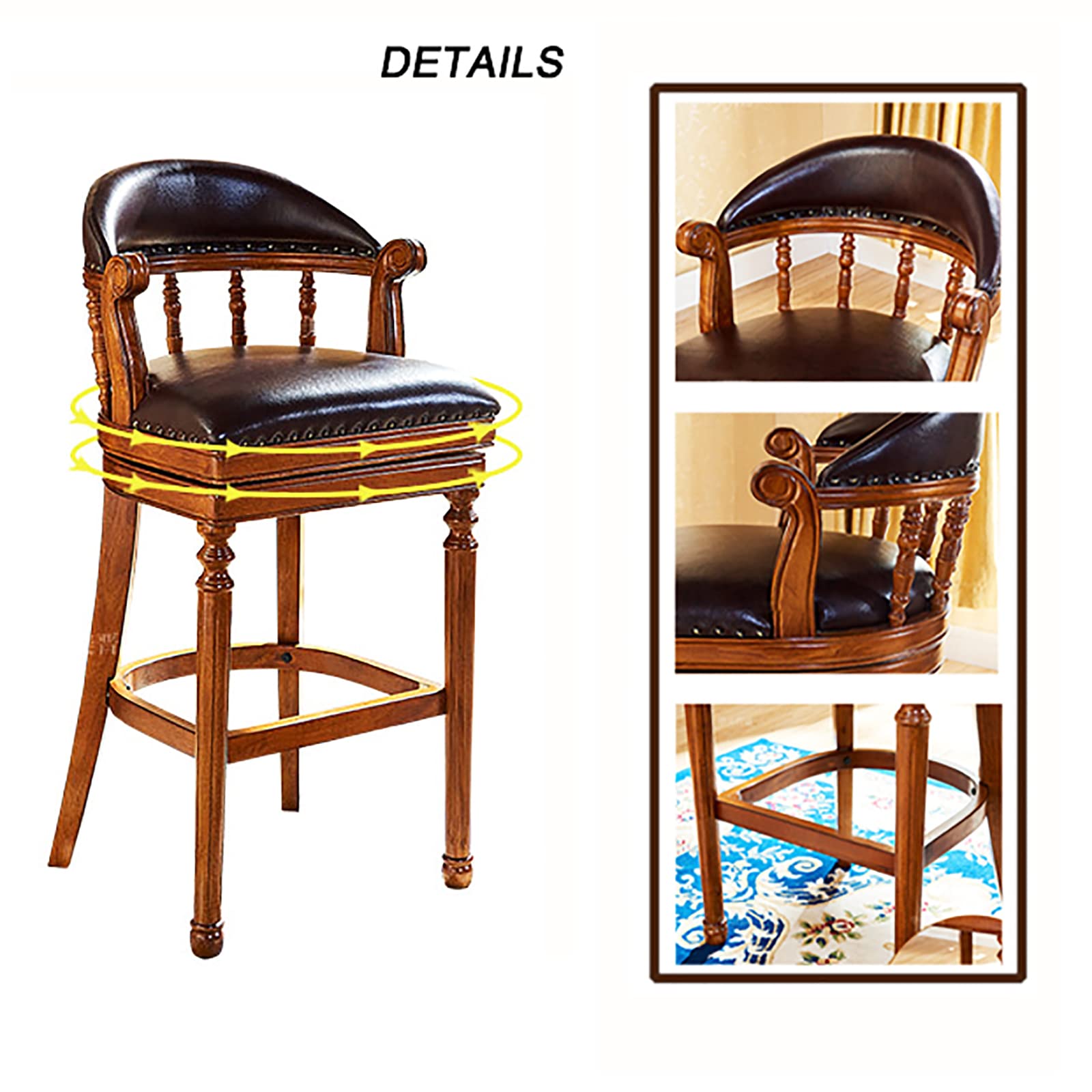 Amazon.com: Vintage Bar Stool with Back,Solid Wood Bar Chair