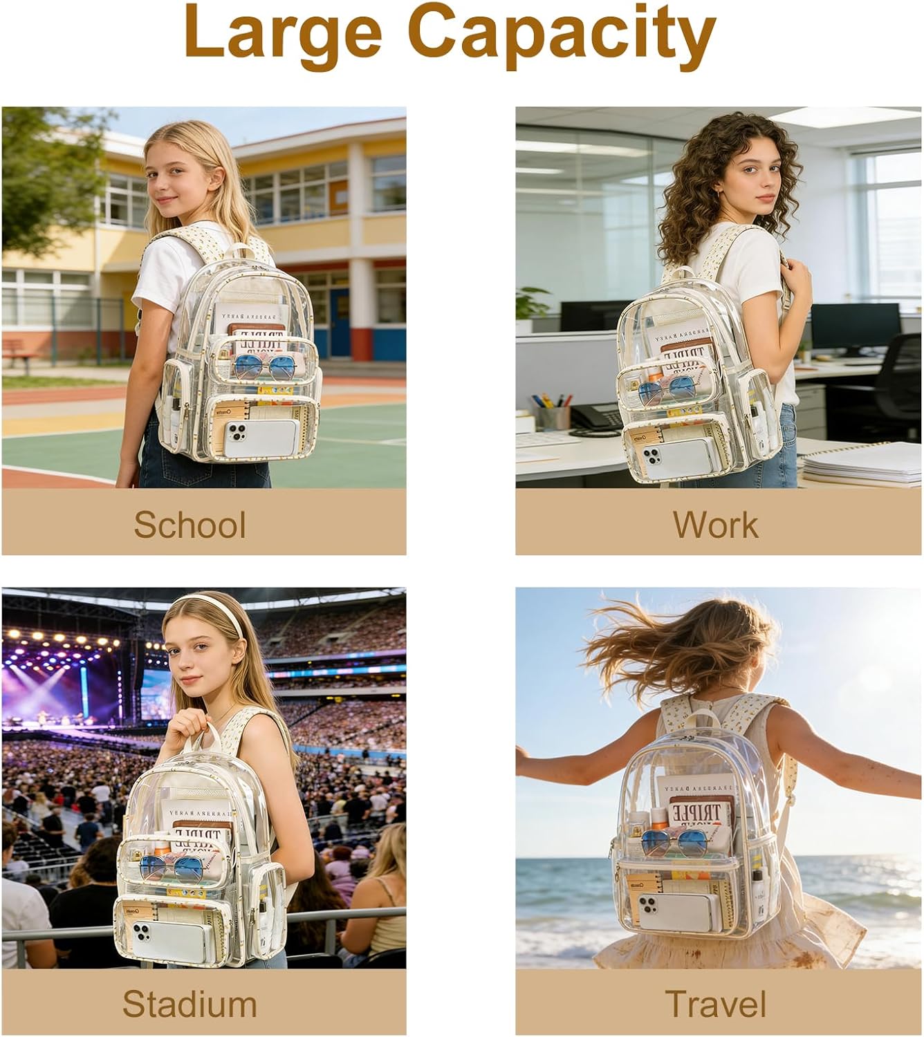 BTOOP Clear Backpack Heavy Duty Transparent Backpack 17" See Through Bookbag for College Work Festival Security with Padded Strap Large Capacity thumbnail