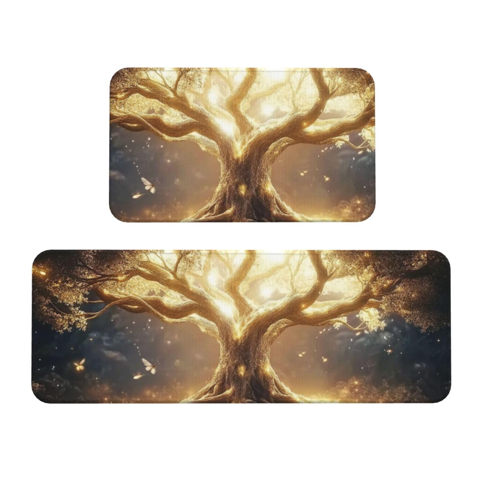 Alfombras de cocina de árbol de la vida: tapetes acolchados y lavables de color blanco luminoso
