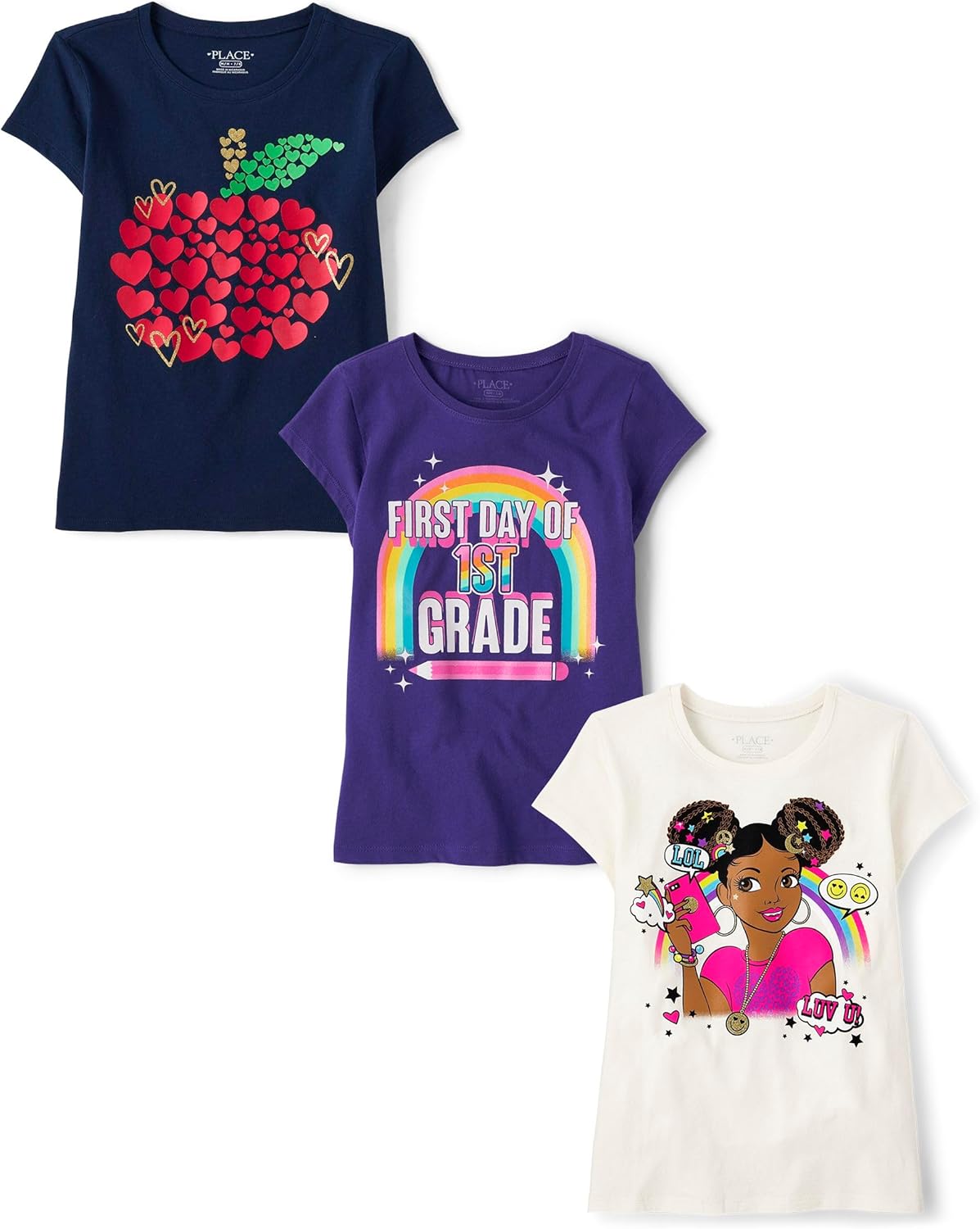 The Children's Place,Girls,School Days Short Sleeve Graphic T-Shirts,Multipacks