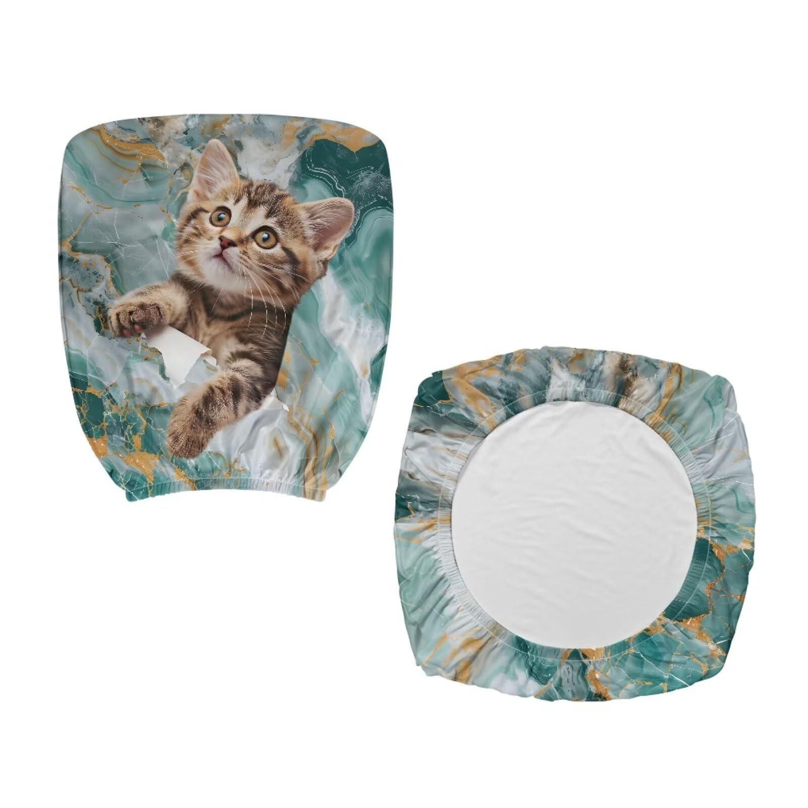 Xoenoiee Cat and Marble Print Office Chair Covers Stretchable Slipcover 2 Pieces Seat Cover with Backrest Cover Protective Decorative Computer Seat Cover - Image 2