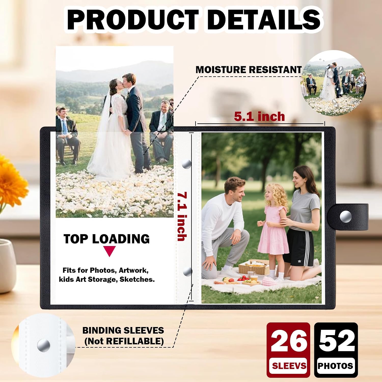 2 Pack Small Photo Albums 5x7 Pictures, 104 Photos Total, Black