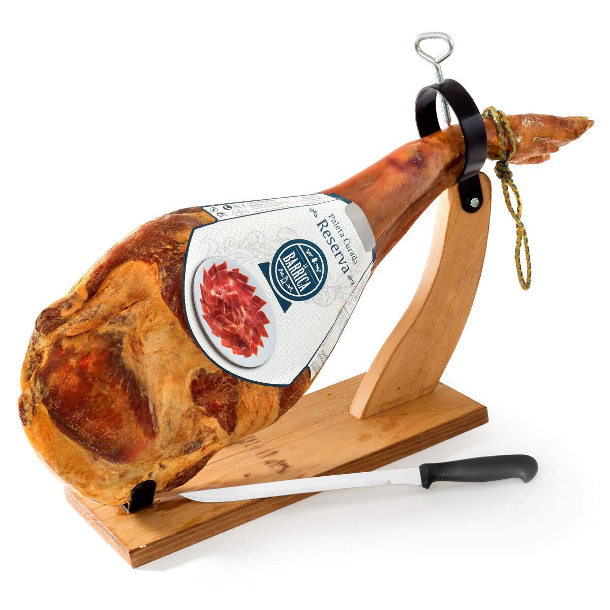 Schinken-Set mit Schinkenstnder und Messer | Serrano-Schinken Paleta  Reserva Barrica | Vorderschinken aus Spanien | 12 Monate luftgetrocknet und  gereift | Von Jamones Espaa | Stckgewicht 4,5kg : Amazon.de: Lebensmittel  & Getrnke