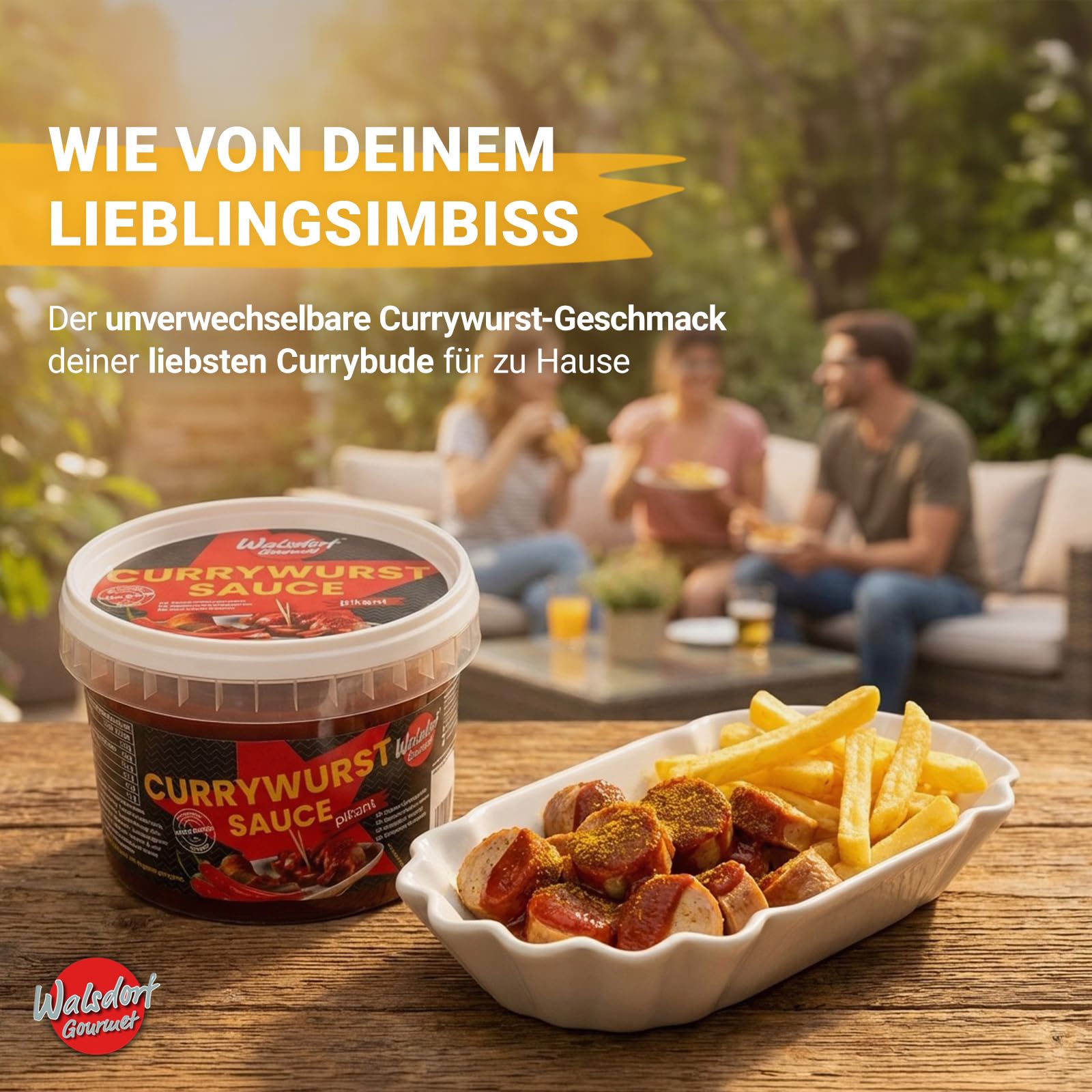 Walsdorf Gourmet Currywurst Sauce pikant - 3 x 500 g Schale - Currysauce mit milder Schärfe & Tomatenmark - Ohne Geschmacksverstärker & künstliche Zusätze - Vegan - Manufakturqualität vom Niederrhein