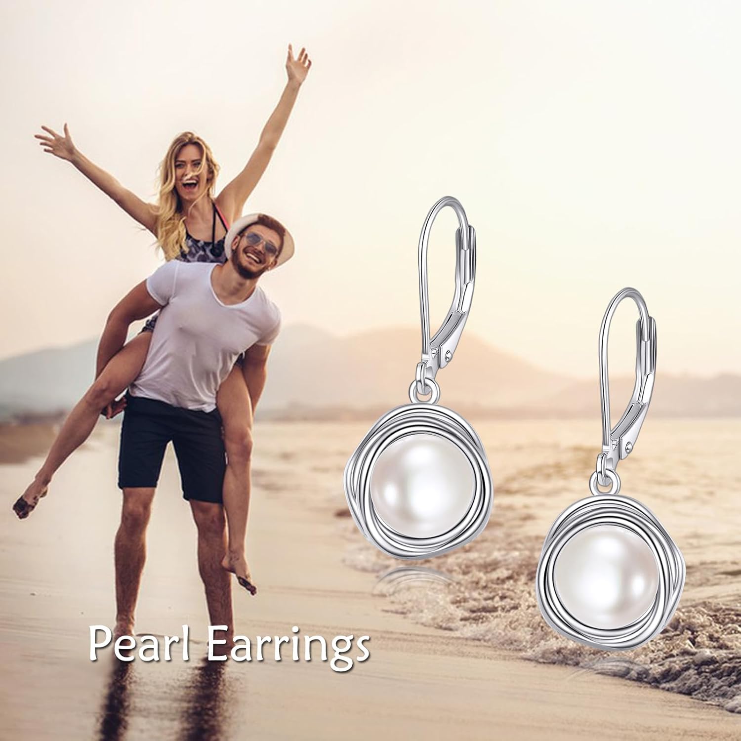 POPLYKE FreshWater Pearl Dangle Earrings 925 Sterling Silver Lapis lazuli Turquoise Larimar Opal Black Pearl Leverback Earrings for Women Birthday Hypoallergenic - Image 2