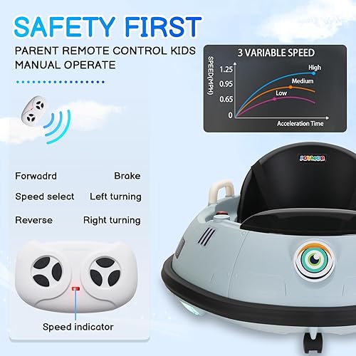 Miniatura 3 de JOYMOR Coche de parachoques eléctrico para niños y niños pequeños, juguete de juguete de 12 V, control manual y remoto, luces LED, giro de 360