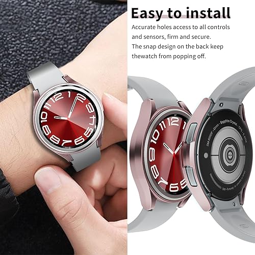 Miniatura 5 de XINGHAO Paquete de 3 + 3 fundas para Samsung Galaxy Watch 6 Classic de 1.73 pulgadas con vidrio templado, policarbonato duro, impermeable,