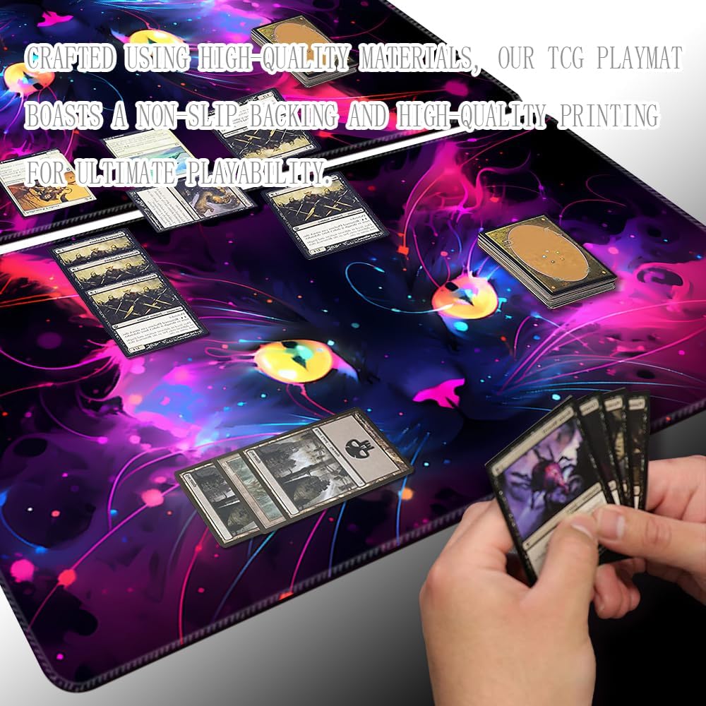 Board Game 14x24in TCG Playmat Compatible for OCG CCG RPG MTG Playmats,Mouse pad Desk Mats (Colorful Cat 2)