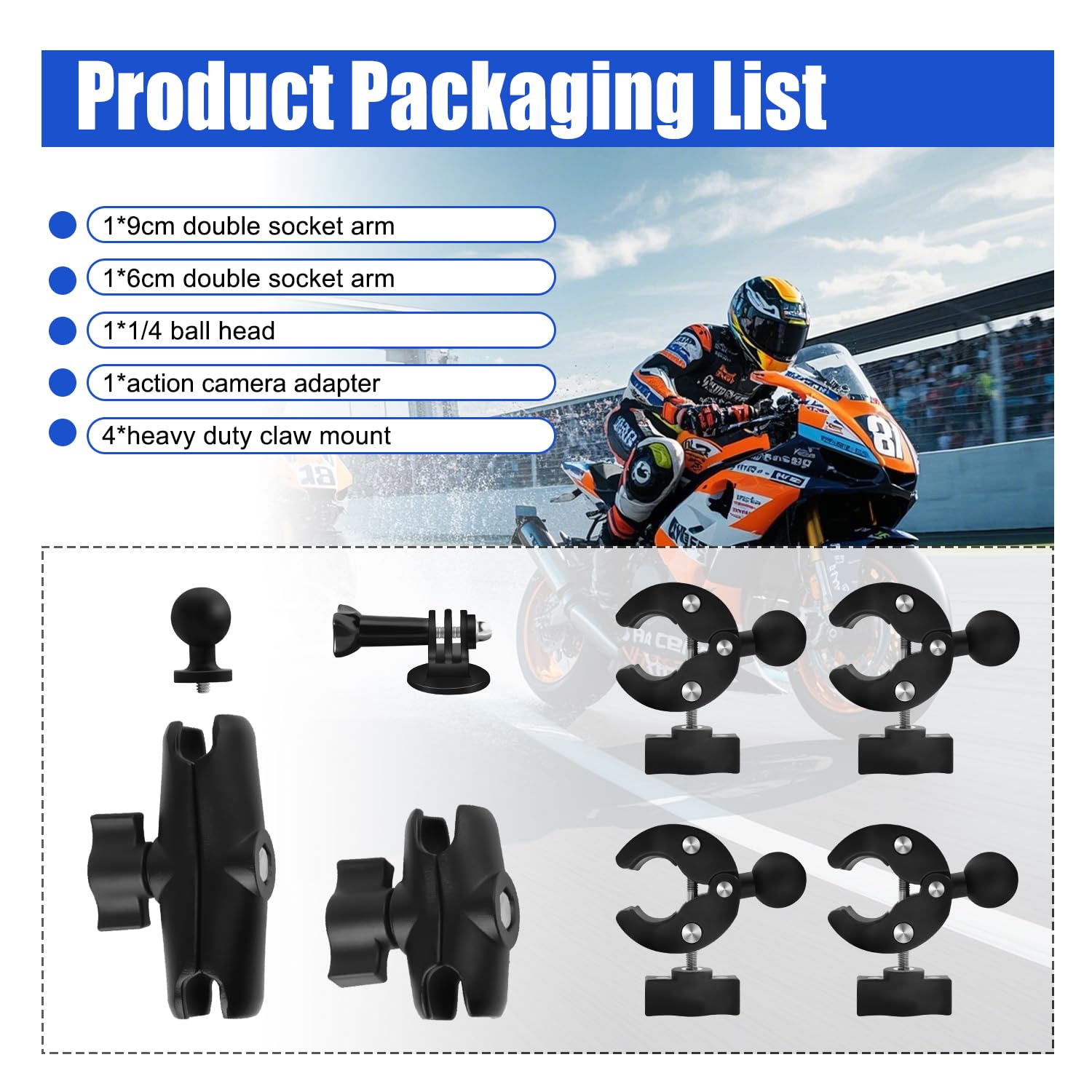 Kit Montaje Motocicleta Compatible con Insta360 X5-X Montaje Abrazadera Manillar Motocicleta o Bicicleta Accesorios compatibles con GoPro 12-3, UTV, ATV(Sin Palo) Compatible con dji Osmo 360
