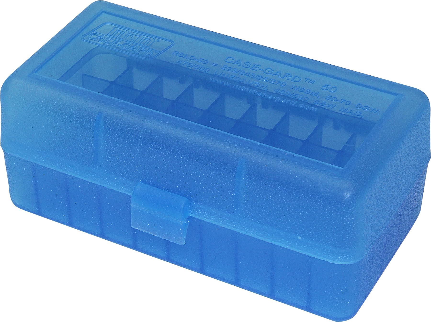 MTM 50 Round Flip-Top Rifle Ammo Box WSSM, 500 S&W (Clear Blue)-image-34