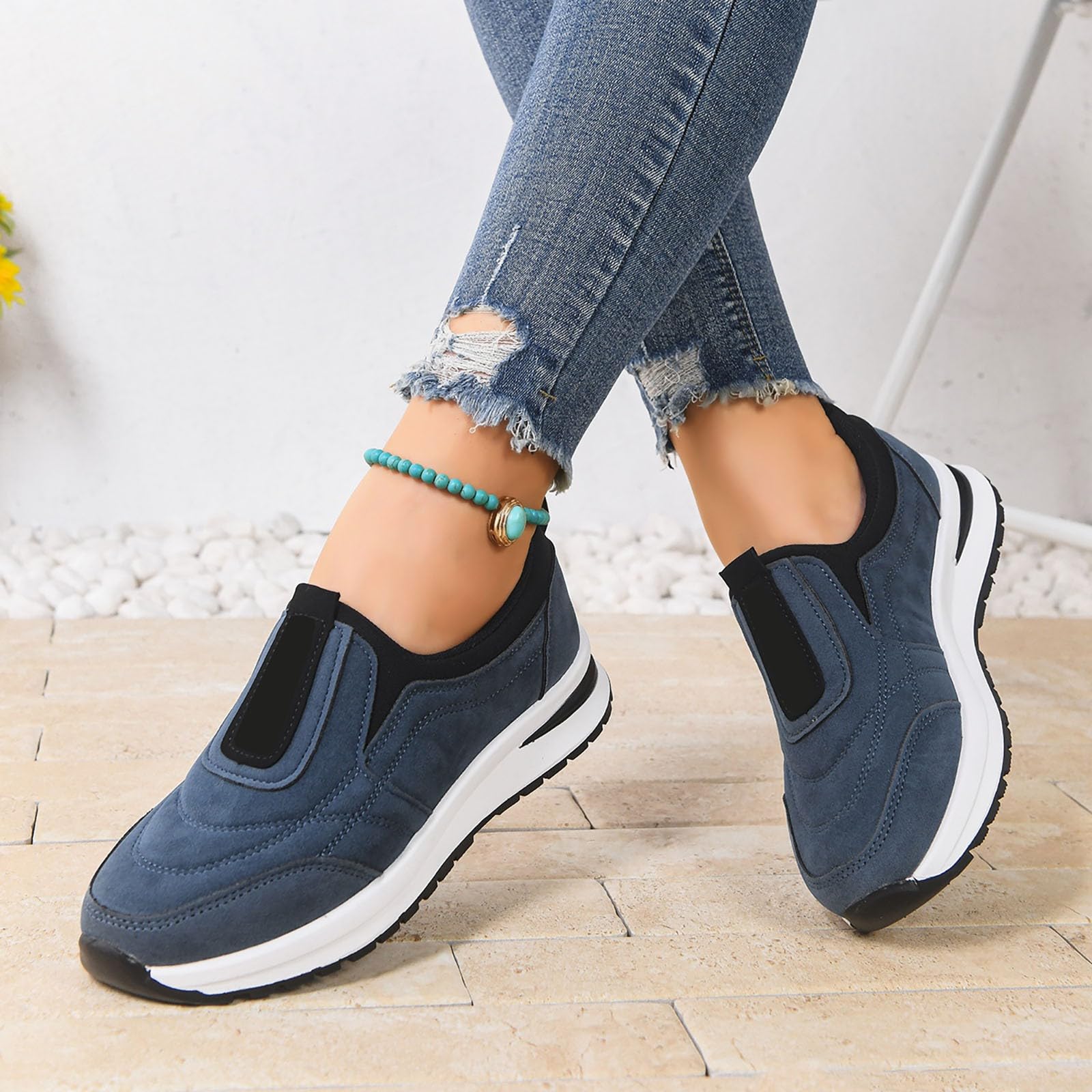 Zapatillas de deporte para mujer Slip On Zapatillas Anchas H Zapatos