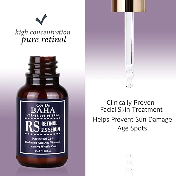 Retinol 2.5% Solution Facial Serum with Vitamin E - Facial, Age Spot Remover, High Strength Solution for Face without a Prescription, 1 Fl Oz (30ml)