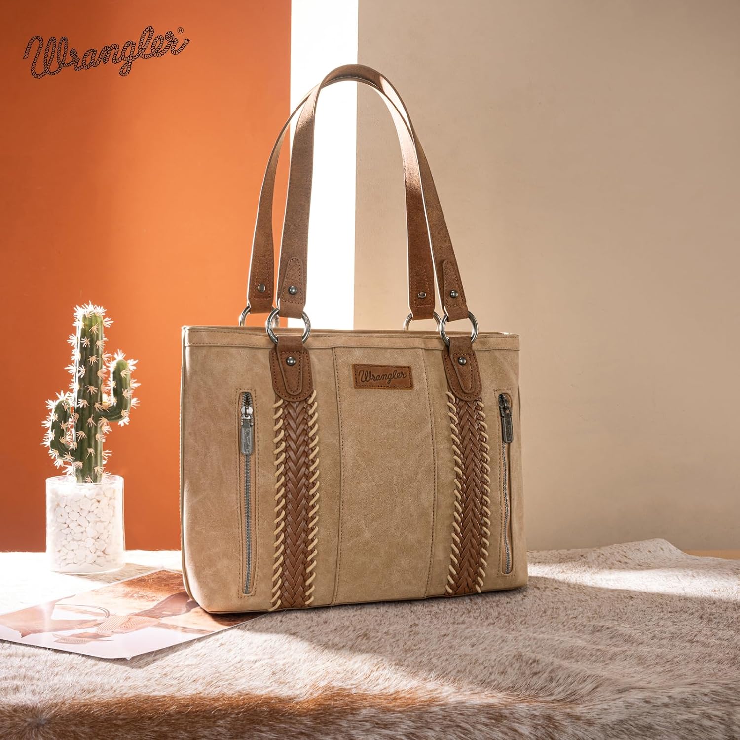 Wrangler Multi Pockets Tote Bag for Women Western Braided Shoulder Bag with Large Capacity for Everyday
