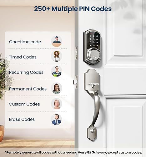 Miniatura 3 de Veise VE06H-RZ06B Cerradura de puerta delantera inteligente con manija de palanca níquel satinado