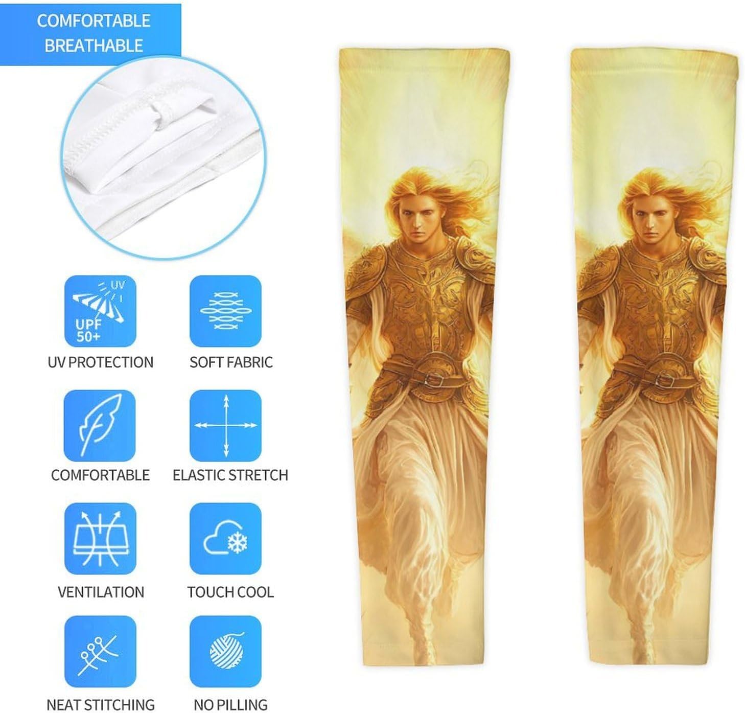 God An-gels Holding Swords Arm Sleeves Sun Protection Sleeves Sports Cooling Arm Compression Sleeve for Men Women