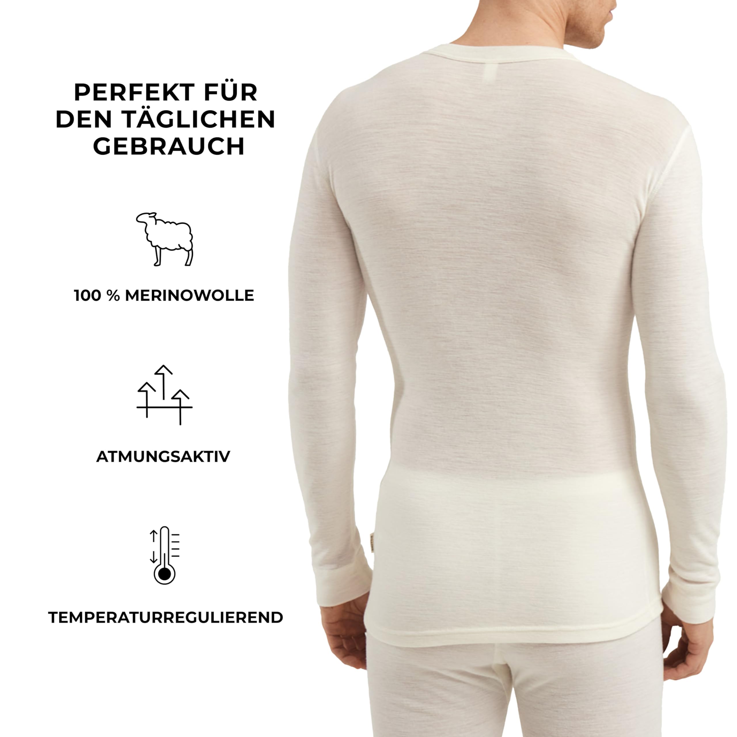 Dilling Merino Langarmshirt Herren – Thermoshirt Langarm Unterwäsche | 100% Bio-Merinowolle, temperaturregulierend & atmungsaktiv – wärmender Baselayer für Outdoor, Sport und Alltag